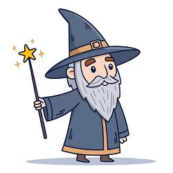 Cartoon wizard with magic wand