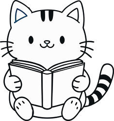 Cat reading book coloring page