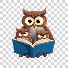 Charming Owl Reads to Owlets in a Cozy Night Setting