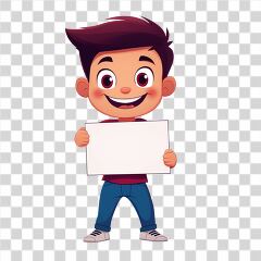 Cheerful Boy Holding a Blank Sign in Playful Style