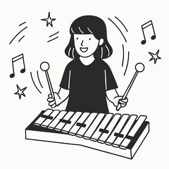 Cheerful Child Plays Xylophone Enjoying Music