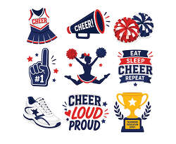 cheerleading icon set with pom poms and megaphone
