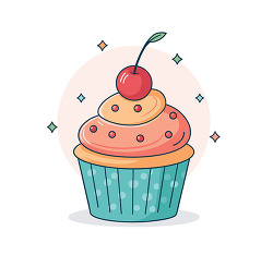 Cherry Cupcake Sweet Dessert Bakery Illustration