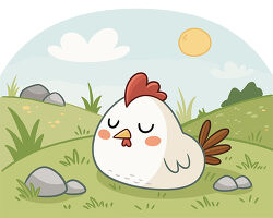 Chicken sleeping in meadow