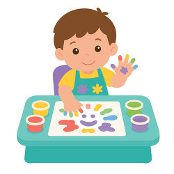 Child Finger Painting At Table