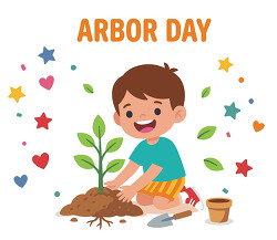 child planting young tree sapling celebrating arbor day and natu