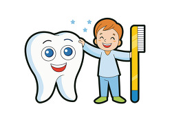 Child with giant tooth and toothbrush