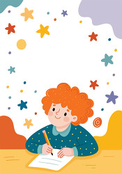 child Writing Homework Illustration