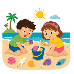 Children Collecting Seashells At Beach