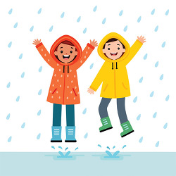 children jumping in rain puddles illustration