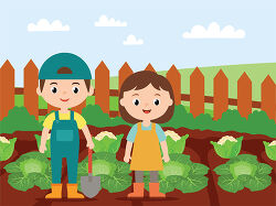 Children Standing in Vegetable Garden