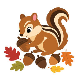 Chipmunk Holding Acorn With Fall Leaves