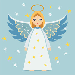 Christmas angel with blue wings and golden halo