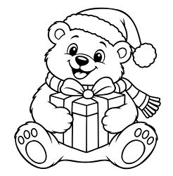 Christmas Bear Holding Gift Coloring Page