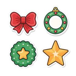 Christmas bow wreath and star icons
