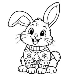 Christmas Bunny Wearing Sweater Coloring Page