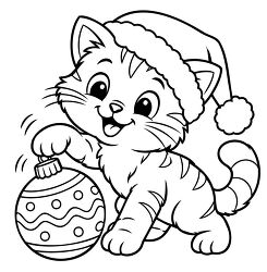 Christmas Cat With Ornament Coloring Page