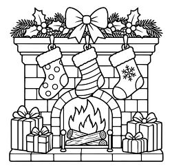 Christmas Fireplace With Stockings Coloring Page