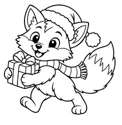 Christmas Fox Carrying Gift Coloring Page