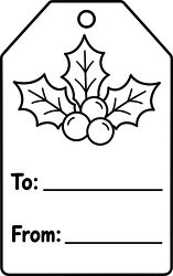 Christmas Holly Leaves And Berries Coloring Gift Tag