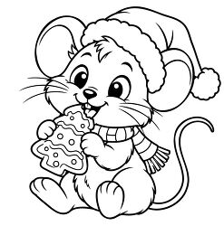 Christmas Mouse Eating Tree Cookie Coloring Page