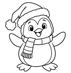 Christmas Penguin Santa Hat Coloring Page