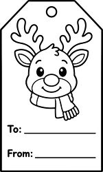 Christmas Reindeer With Scarf Coloring Gift Tag