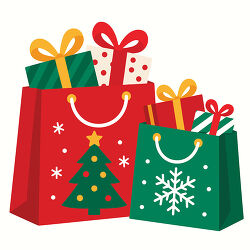 Christmas Shopping Bags With Wrapped Gifts