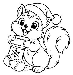 Christmas Squirrel Holding Stocking Coloring Page
