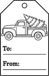 Christmas Tree Pickup Truck Coloring Gift Tag