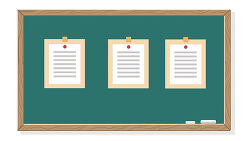 Classroom bulletin board with papers
