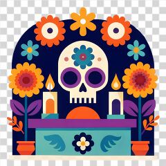 Colorful Altar of Flowers and Skulls for Celebration