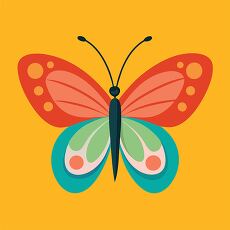 Colorful Butterfly Design on Bright Yellow Background