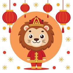 Colorful Chinese New Year Lion Cartoon Style