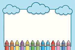 Colorful crayon border with clouds background