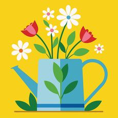 Colorful Flower Clipart in Watering Can