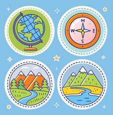 Colorful Geography and Nature Sticker Set