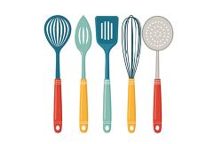 colorful kitchen utensils set flat vector illustration