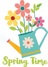 Colorful Spring Clipart With Watering Can and Flowers