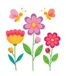Colorful Spring Flowers With Bees Illustration