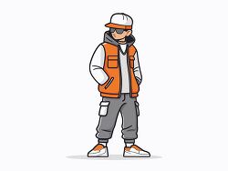 cool streetwear boy in orange jacket illustration