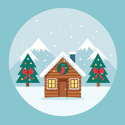 Cozy log cabin in snowy christmas forest