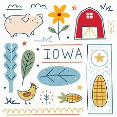 Creative Clip Art Featuring Iowa Symbols and Landmarks