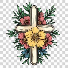 Cross Design With Flowers in Retro Style