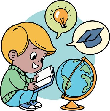 Curious Child Exploring a Globe and Reading a Book