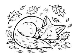 curled fox fall leaves coloring page