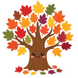 Cute Autumn Tree with Colorful Fall Leaves