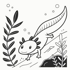 Cute Axolotl Swimming in Underwater Plants