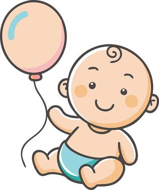 Cute Baby Holding a Balloon in Cheerful Clip Art Design