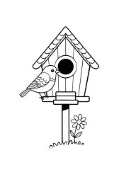 Cute Bird On Birdhouse Coloring Page